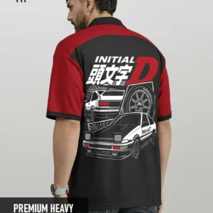 Polo - Initial D Oversized Polo T-Shirt - Red & Black